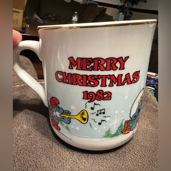 Vintage 1982 Smurf Carolers - Three Christmas Mug Coffee Cups - 1st Edition - Picture 3 of 4